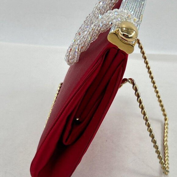 Judith Leiber Vintage Red Satin Evening Bag w/ Crystal Beaded Handle - Picture 4 of 6